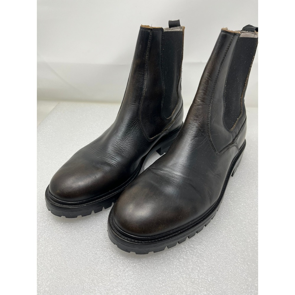 AllSaints Mens 11 Leather Chelsea Boots Dark Brown Lug Sole Distressed 01-11-94